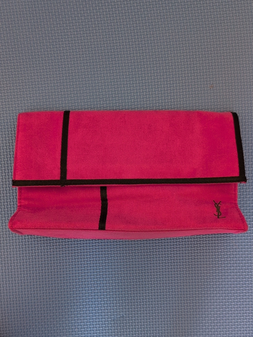 EUC Yves Saint Laurent Fuchsia Canvas Foldover Cosmetic Bag with Black Trim